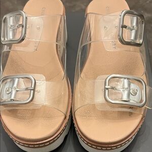 Chinese Laundry Transparent Sandals with Silver Accents